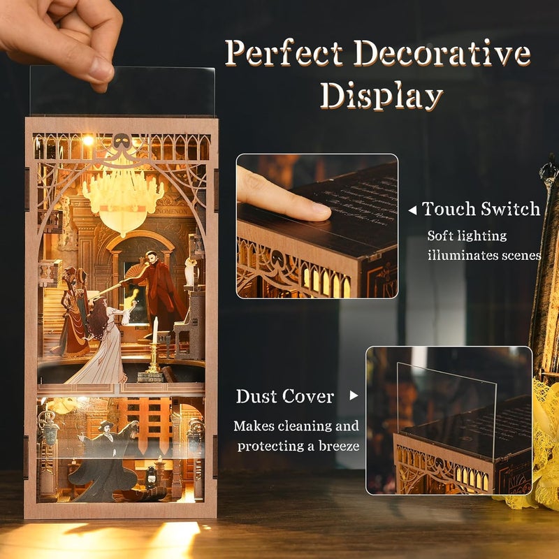 CCCDF Book Nook Kit, DIY Miniature Dollhouse Booknook Kit, 3D Wooden Puzzle Bookend Bookshelf Insert Decor with LED Light for Teens and Adults (Phantom of The Opera) - Image 3
